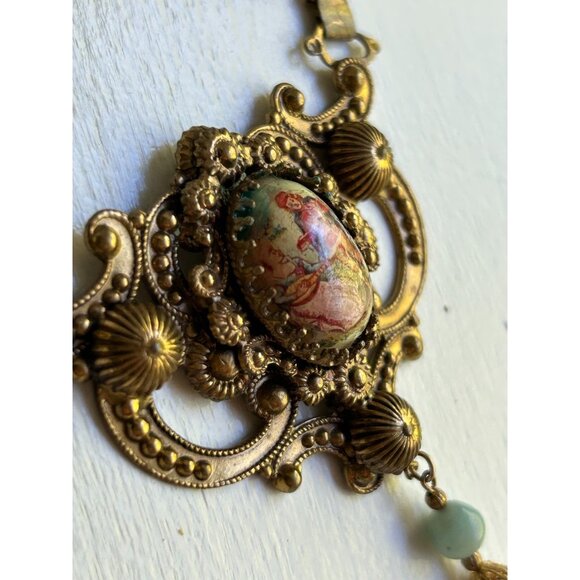 Vintage Rare KARU Fifth Avenue Hand Painted Edwardian Style Lavalier Necklace - Picture 9 of 11
